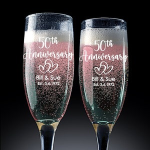 Set of 2, 50th Anniversary Toasting Flutes, Anniversary Gift, Champagne Glasses, Champagne Flutes PCG120