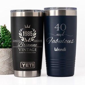 Personalized 40th Birthday Tumbler, Engraved Yeti or Polar Camel