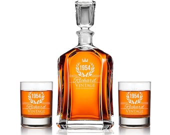 Birthday Gift, 70th Birthday, Personalized Whiskey Decanter Set, 1954 Birthday, 60th Birthday, 50th Birthday, 40th Birthday, WG130