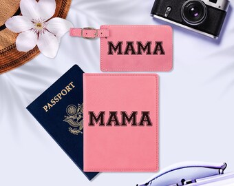 Personalized Passport Holder with Custom Engraved Luggage Tags, Mom Birthday Gift Idea