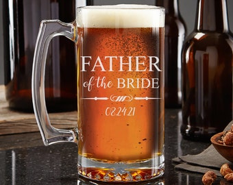 Father of the Bride Beer Mug, Personalized Glasses, Dad Gift, Wedding Gift