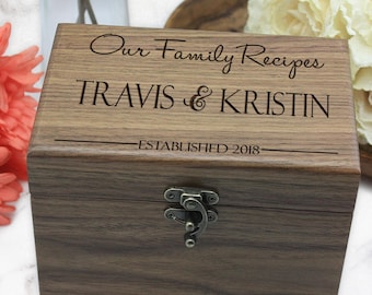 Personalized Wood Recipe Box, Engraved Wooden Recipe Box, Walnut Recipe Box - Wedding Gift, Couple Gift, Engagement Gift