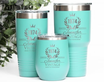 Personalized 50th Birthday Tumbler, Custom Year, Laser Engraved