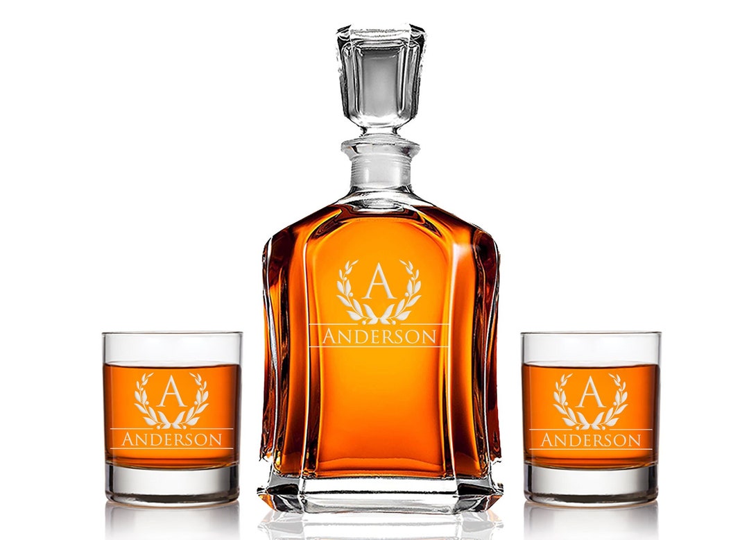 Decanter Set Monogrammed Whiskey Glasses Rocks Glasses Etsy