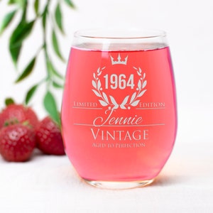 1964 Birthday, 60th Birthday Gift, Birthday Wine Glass SWG112