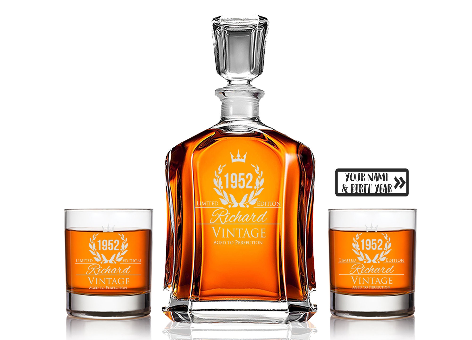 Bicchiere Per Whisky Personalizzato Con Incisione, Regalo Compleanno 60°, 65°, 70°, 80°, In Scatola Regalo