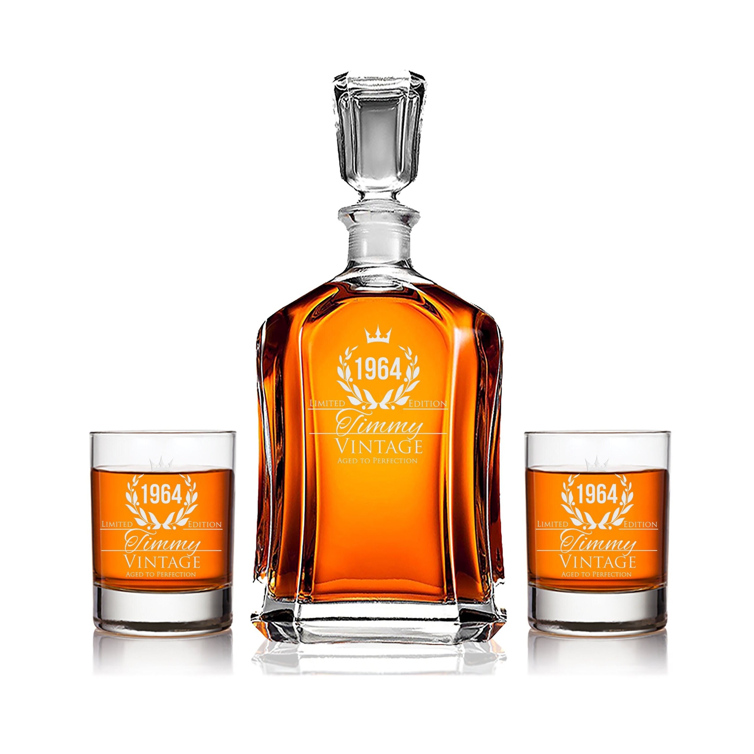 Regalo de cumpleaños, 60.º cumpleaños, juego de decantador de whisky personalizado, cumpleaños de 1965, 60.º cumpleaños, 50.º cumpleaños, 40.º cumpleaños, WG130