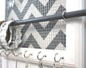 White Wall Mounted Jewelry Organizer, Wall Organizer, Grey And White Chevron Earring Organizer