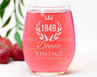 75th Birthday Gift for Women, 1949 Birthday, Birthday Wine Glass, Gift For Her, Personalized Gift, SWG112