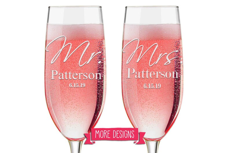 Mr and Mrs Personalized Champagne Flutes, Wedding Toasting Glasses, Engrave...