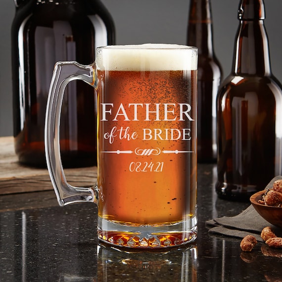Bride and Groom Beer Mugs, Personalized Beer Glasses, Gifts for the Couple,  Engraved Wedding Glasses, Glass Beer Mug With Handle Set of 2 