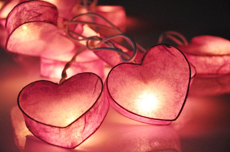 35 Pink Heart Valentine Paper Lantern String Lights for Home Etsy