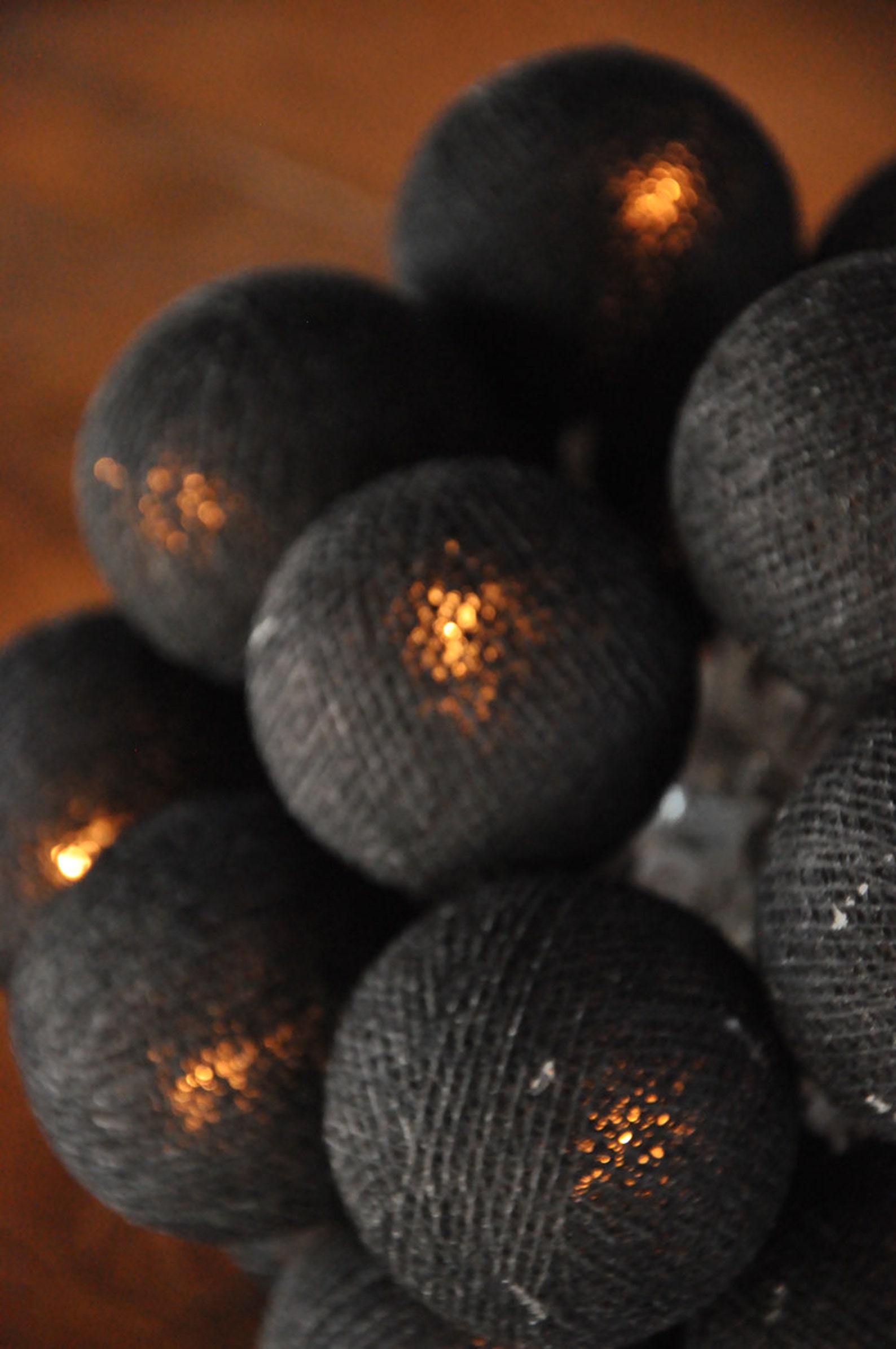 20 LED Battery Powered Black Cotton Ball String Lights for Etsy