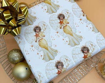 Papier cadeau Ange Noir | Papier cadeau afro-américain | Ange Grace aquarelle | Papier cadeau de Noël pour femme noire