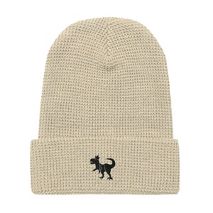 DINOSAUR Waffle KNITTED Cute Embroidered Funny Winter Hat BEANIE, Unisex Head Wear Trending Acrylic Beanie Gift for Dinosaur Lover