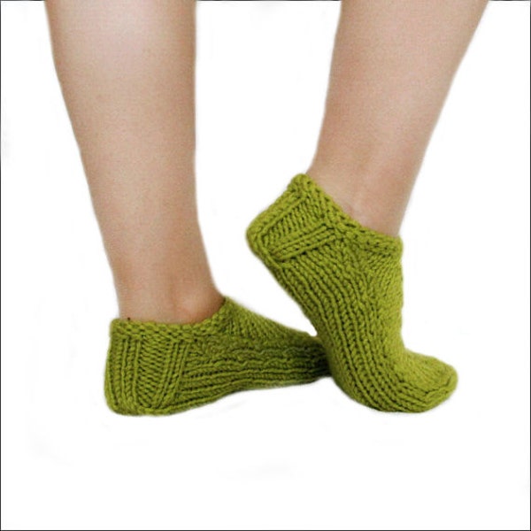 Olive Slippers Women's Slippers Knit Green Slippers Wool Slippers Hand Knit Booties Winter Slippers