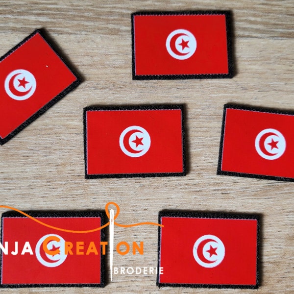 Petit Ecusson imprimé patch Drapeau Tunisie Tunisien thermocollant Made in France Personnalisation Customisation 3cm
