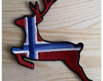 Écusson thermocollant patch à coudre ou à coller Renne drapeau pays Norvège pour la réparation sur vêtements, l'ornement ou la collection