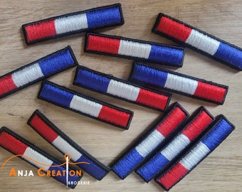 3D embossed French flag patch, 65mm x 10mm, iron-on, Made in France. Customization for caps.