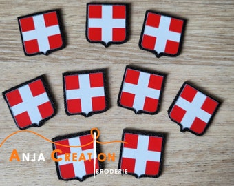 Petit Ecusson patch imprimé Blason drapeau Savoie croix Suisse thermocollant Made in France Personnalisation Customisation 2cm