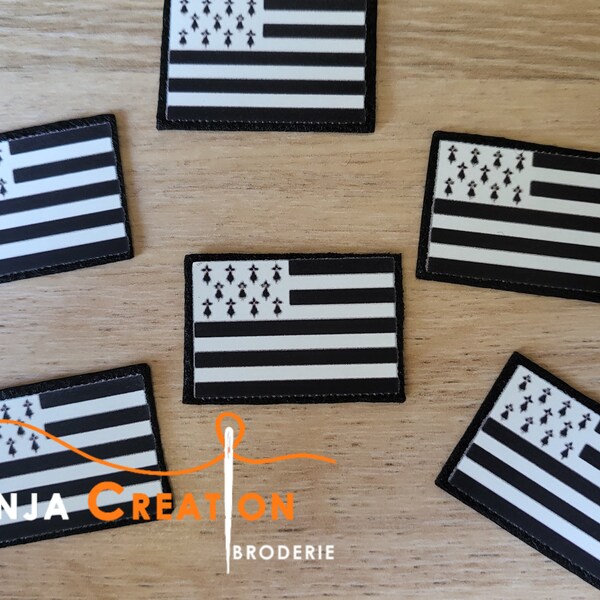 Petit Ecusson patch Drapeau Bretagne Breton thermocollant Made in France Personnalisation Customisation 3cm