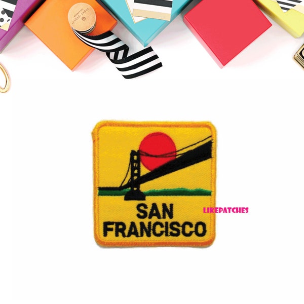 Iron on Patch - San Francisco Yellow Banner New Sew / Iron On Patch Embroidered Applique Size 6.5cm.x6.5cm.