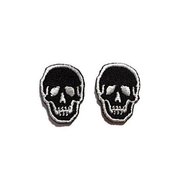 Set 2pcs. Little Skull Black Color New Sew / Iron On Patch Embroidered Applique Size 2cm.x2.7cm.
