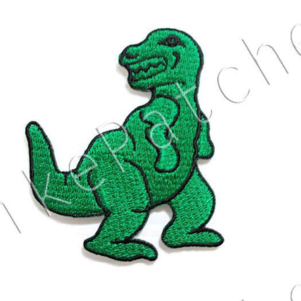 Green Tyrannosaurus Rex - T Rex - Jurassic Dinosaur Prehistoric New Sew / Iron On Patch Embroidered Applique Size 6cm.x6.9cm.