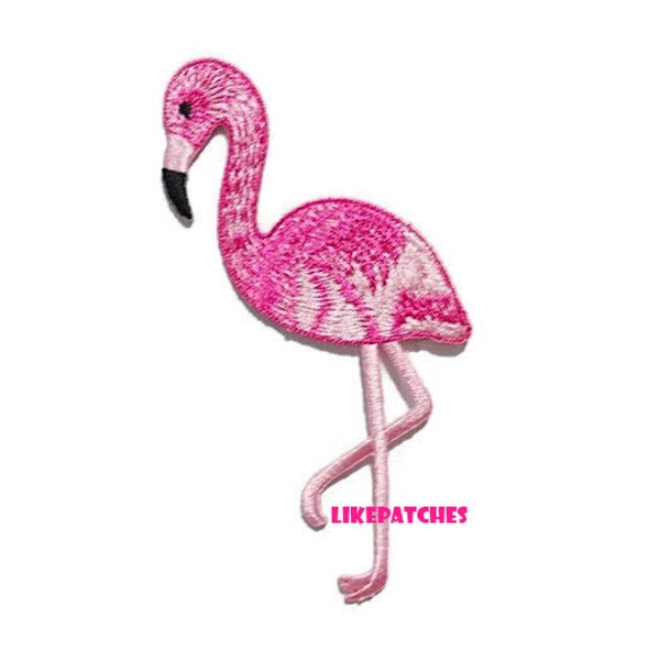 Iron on Patch - Pink Flamingo Bird Animal New Sew / Iron On Patch Embroidered Applique Size 5.6cm.x10cm.
