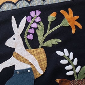 Hand Sewn Wool Applique Mat – March Hare, Birds & Flowers image 6