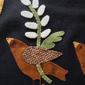 Hand Sewn Wool Applique Mat – March Hare, Birds & Flowers image 4