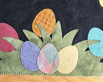Easter Egg Table Runner – Wool Applique with Pastel Eggs