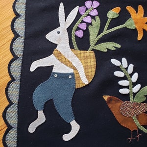 Hand Sewn Wool Applique Mat – March Hare, Birds & Flowers image 7