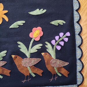 Hand Sewn Wool Applique Mat – March Hare, Birds & Flowers image 10
