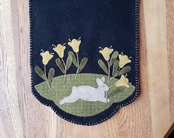 NEW!!!  Bunny Daffodil Dance Table Runner - Easter - Spring - Finished - Handmade - Wool Applique - Embroidery -Free Shipping