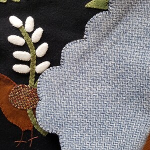 Hand Sewn Wool Applique Mat – March Hare, Birds & Flowers image 9