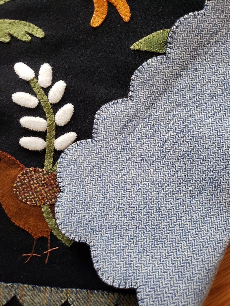 Hand Sewn Wool Applique Mat – March Hare, Birds & Flowers image 9