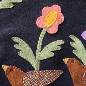 Hand Sewn Wool Applique Mat – March Hare, Birds & Flowers image 8
