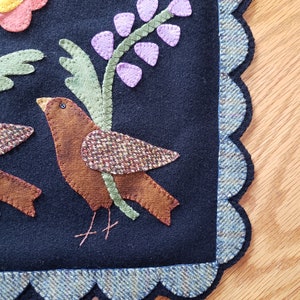 Hand Sewn Wool Applique Mat – March Hare, Birds & Flowers image 5