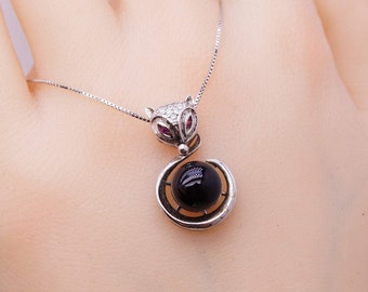 Black Onyx Fox Pendant Necklace: Sterling Silver Gemstone Jewelry chunky stone jewelry #2190
