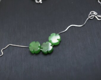 Four Leaf Clover Jade Necklace: Sterling Silver Emerald Green Choker #2057