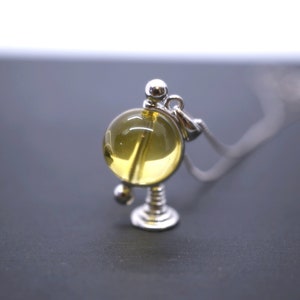 Citrine Necklace, Sterling Silver Globe Tellurion Celestial Pendant, Natural Citrine Pendant 2266