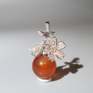 Red Carnelian Necklace -   Necklace Sterling Silver Oriental Cherry Sakura Jewelry 2457