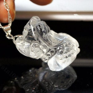Clear Quartz Pendant , Stone Lion Chinese Pixiu Fengshui Crystal Healing #2030