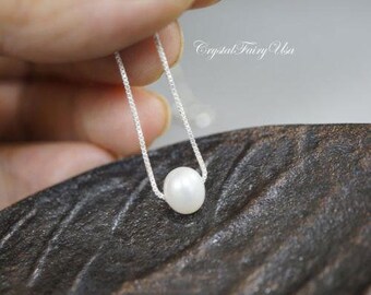 Dainty Freshwater Pearl Choker Necklace - 925 Sterling Silver, Genuine 5-6mm Pearl, Adjustable 18 Inch - View #11