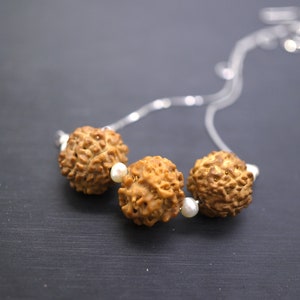 Rudraksha Bodhi Seed necklace, Mukhi Rudraksha pendant, Mukhi Rudraksha beads, 925 Silver Bodhi Seed mala Freshwater Pearl Choker 2247