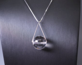Large Natural Clear Quartz Necklace - Sterling Silver Triangle Geometric Genuine Clear Quartz Pendant - Chakra Healing Meditation Jewelry