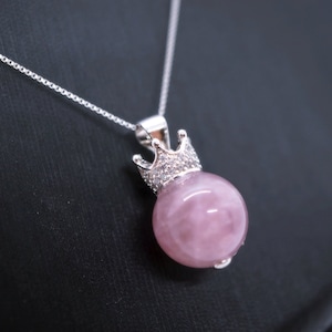 Madagascar Rose Quartz Necklace -  Sterling Silver Crown Pendant - High Energy Royal Crown - Genuine Rose Quartz  Jewelry #2003