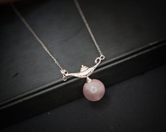 Rose Quartz Aladdin Lamp Necklace: Tiny Sterling Silver Pendant #2021