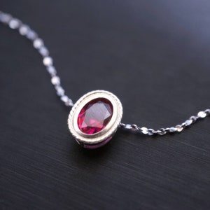 Dainty Red Ruby Necklace - July Birthstone Full Sterling Silver Tiny Ruby Choker, 925 Minimalist Star Chain,  Mini Ruby 2254